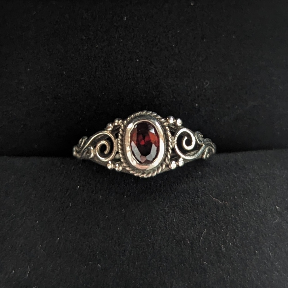 Genuine garnet and .925 sterling silver artisan ring, size 6